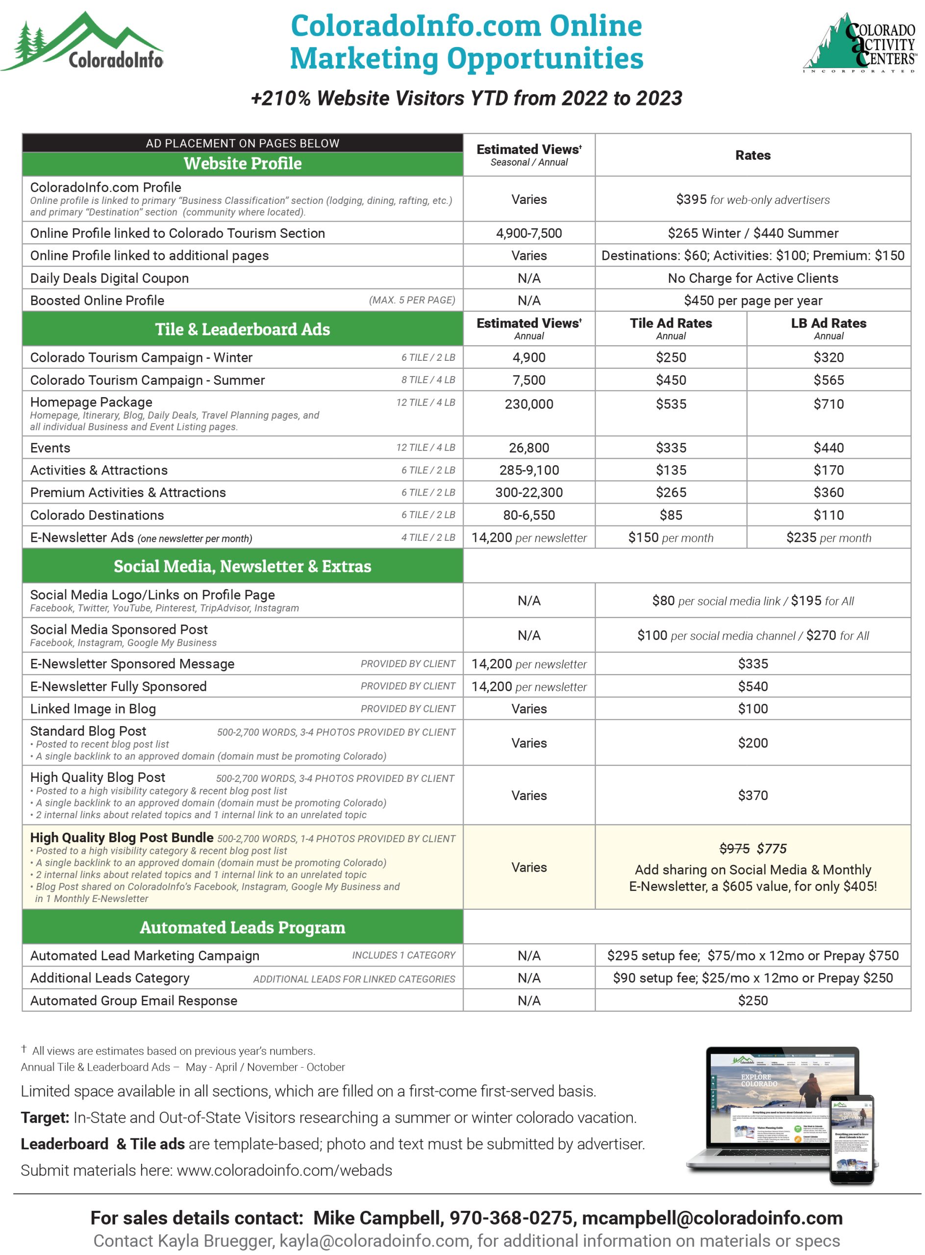 ColoradoInfo Marketing Rates Sheet
